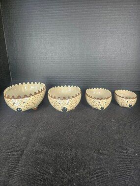 Creative Co Op Hand Painted Stoneware Nesting Hedgehog Measuring Cups Set of 4